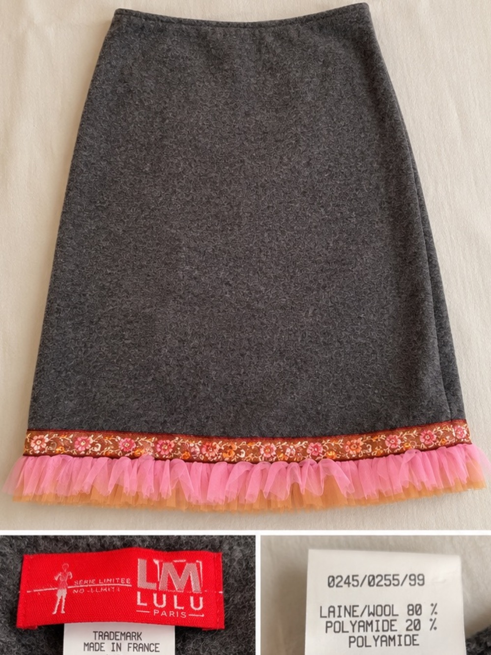 Vintage LM LULU PARIS Patricia Forgeal French T1 XS Wool Skirt